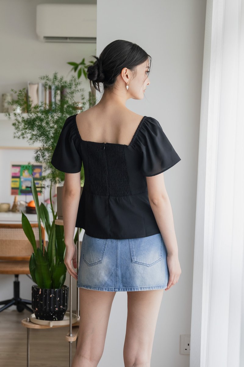 Pixie Crochet Button Top In Black