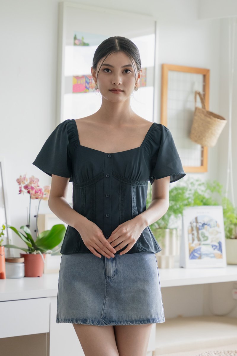Pixie Crochet Button Top In Emerald