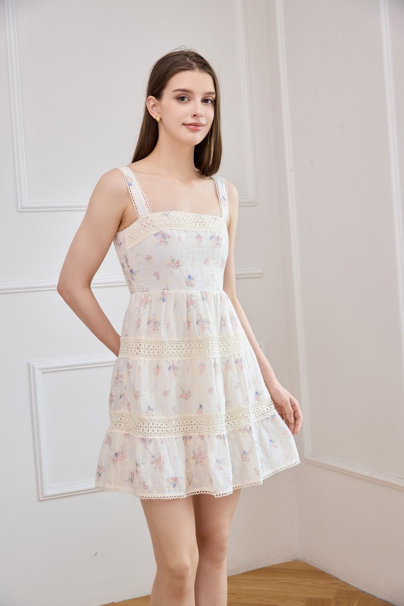Amorette Crochet Tiered Dress in Pink