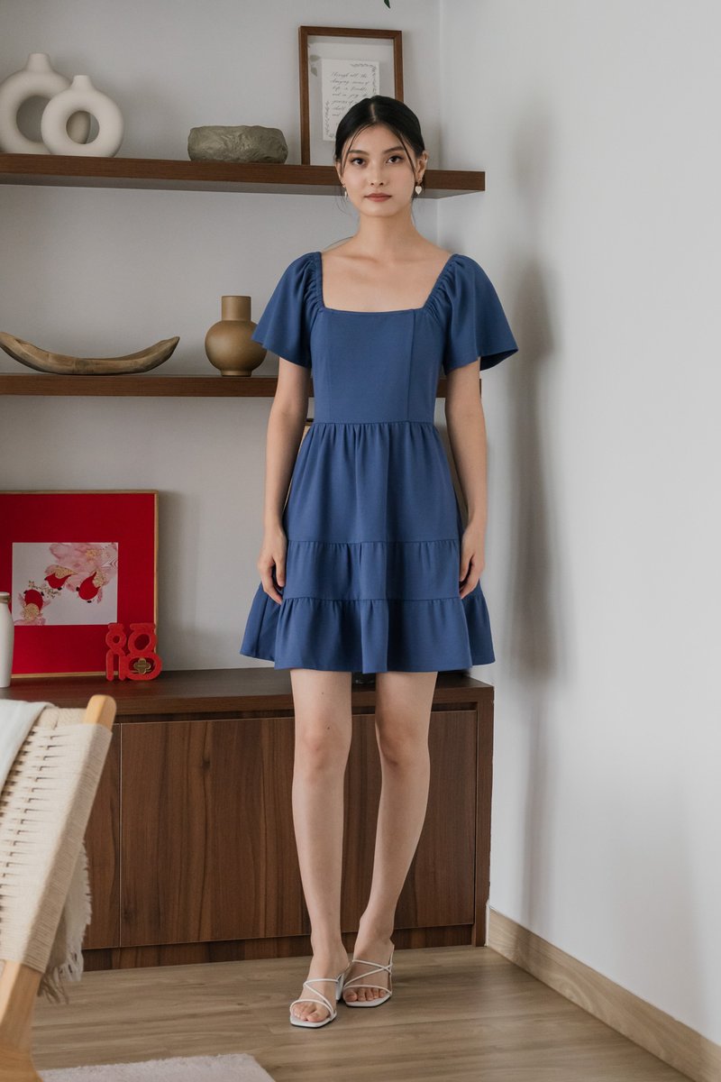 Zuri Cotton Tiered Dress In Blue