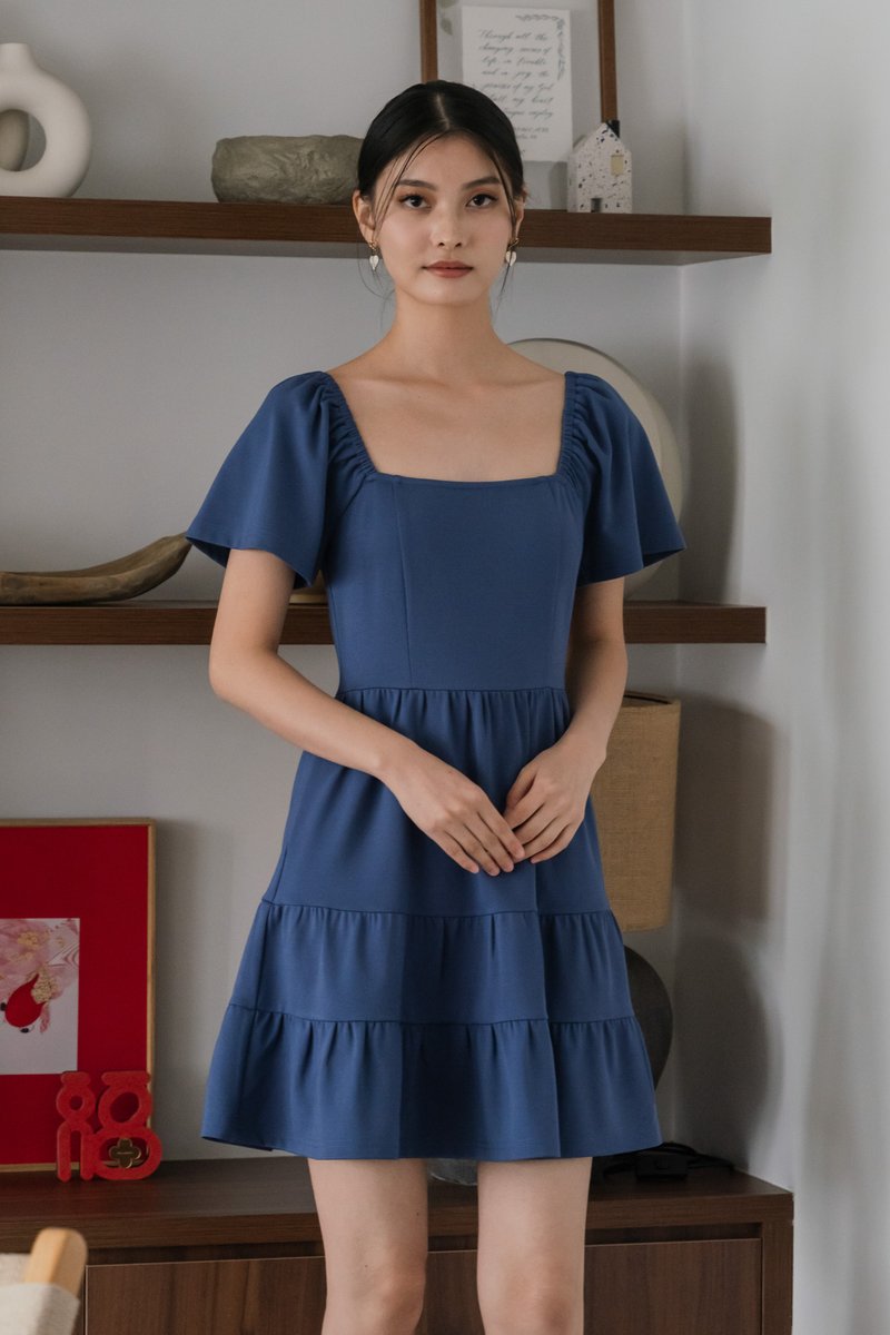 Zuri Cotton Tiered Dress In Blue