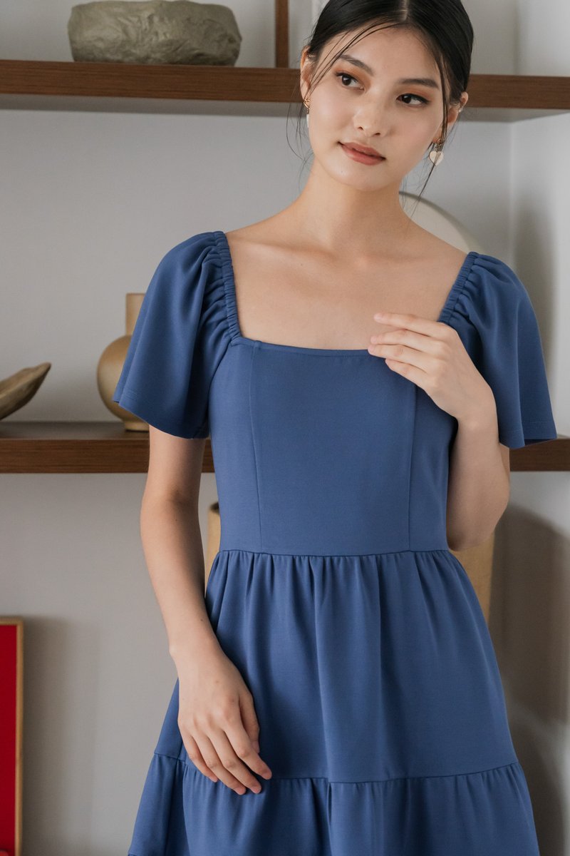 Zuri Cotton Tiered Dress In Blue