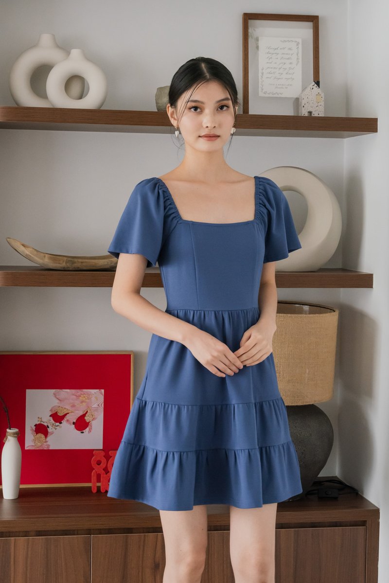 Zuri Cotton Tiered Dress In Blue