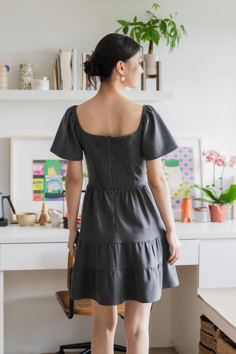 Zuri Cotton Tiered Dress In Gunmetal