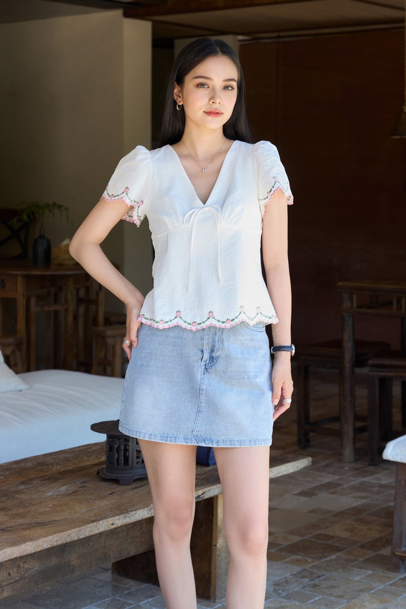 Pure Bliss Cross Stitch Ribbon Top In White