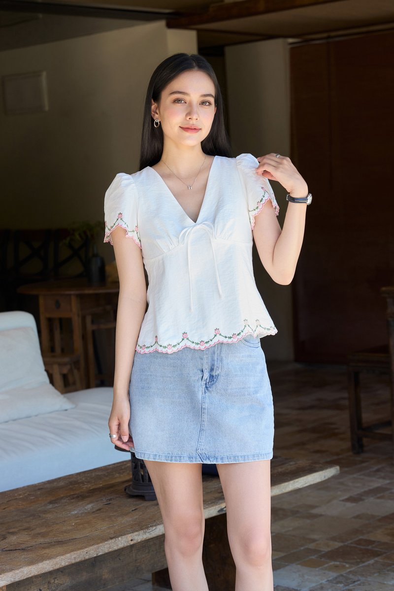 Pure Bliss Cross Stitch Ribbon Top In White