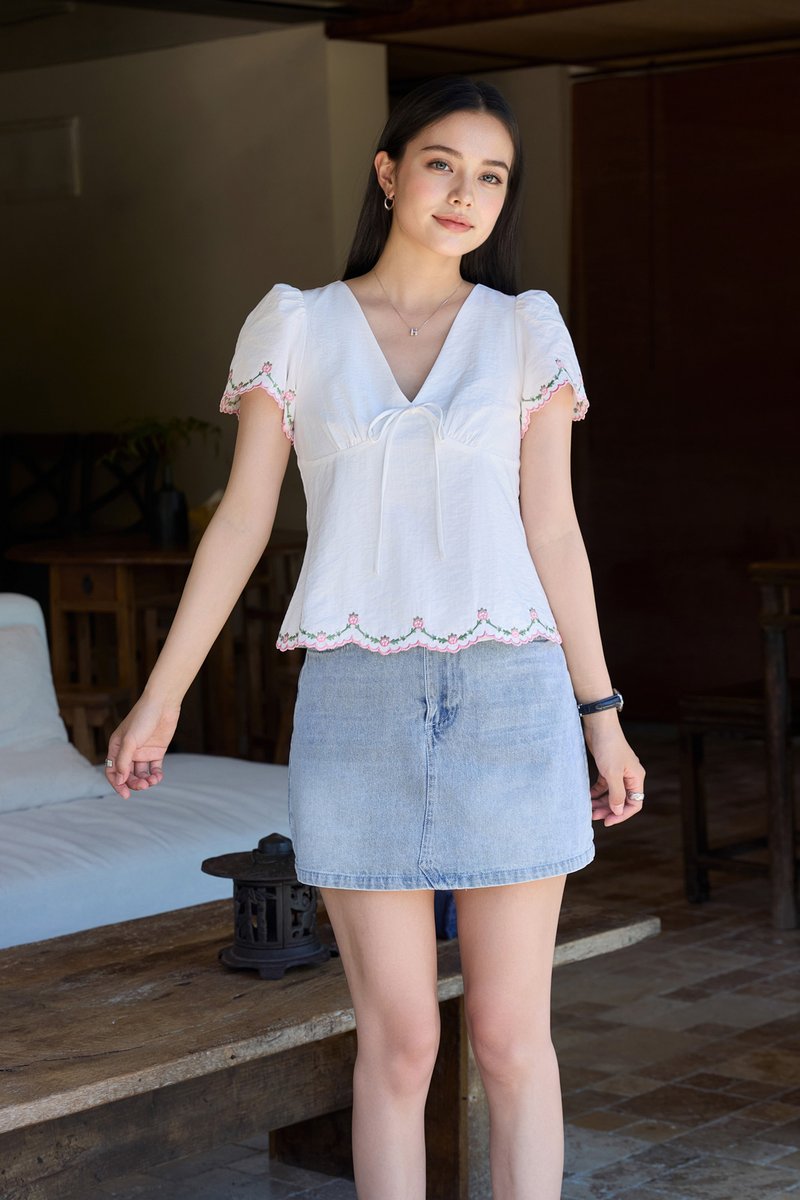 Pure Bliss Cross Stitch Ribbon Top In White