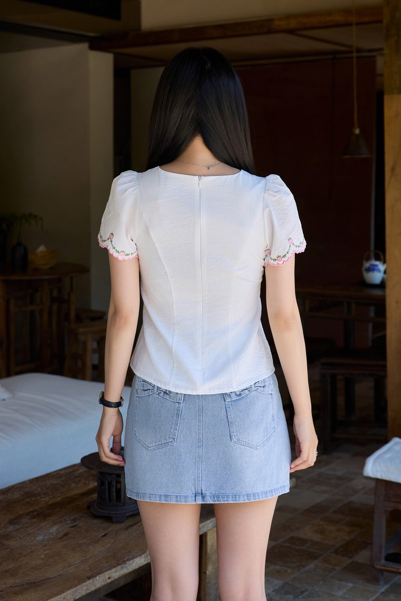 Pure Bliss Cross Stitch Ribbon Top In White