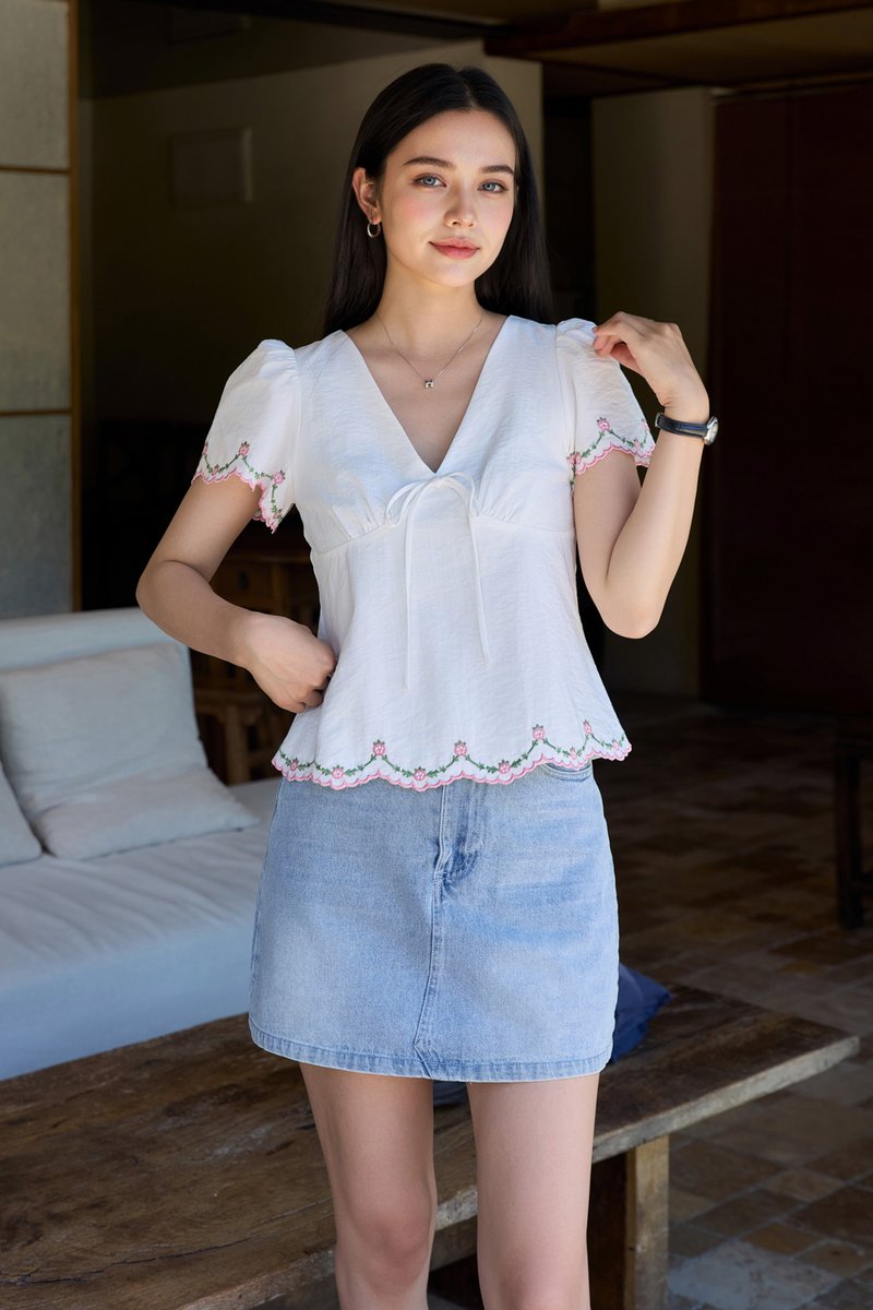 Pure Bliss Cross Stitch Ribbon Top In White