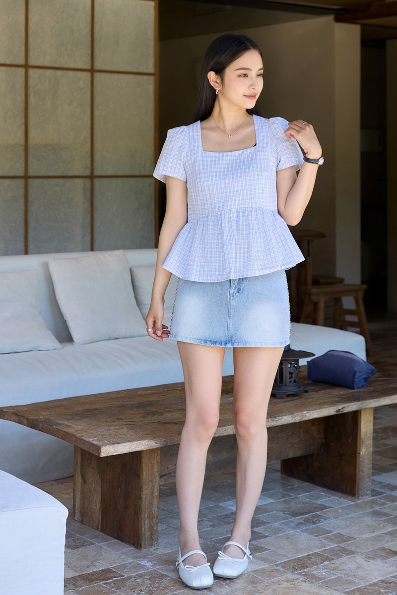 Jayla Gingham Printed Babydoll Top