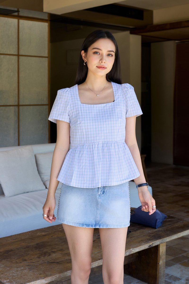 Jayla Gingham Printed Babydoll Top