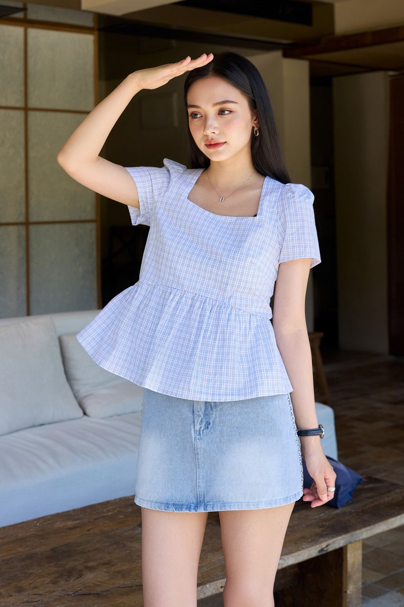 Jayla Gingham Printed Babydoll Top