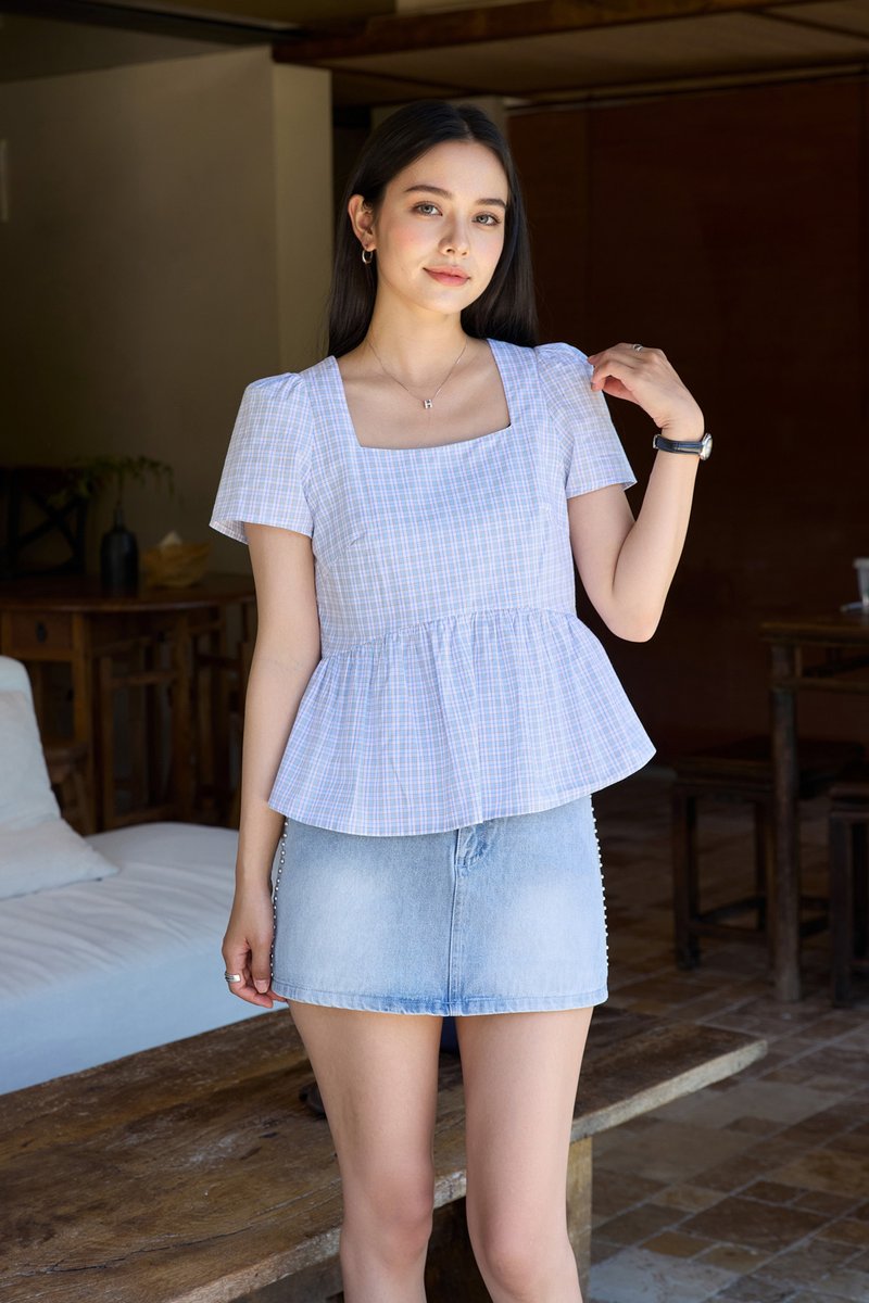 Jayla Gingham Printed Babydoll Top