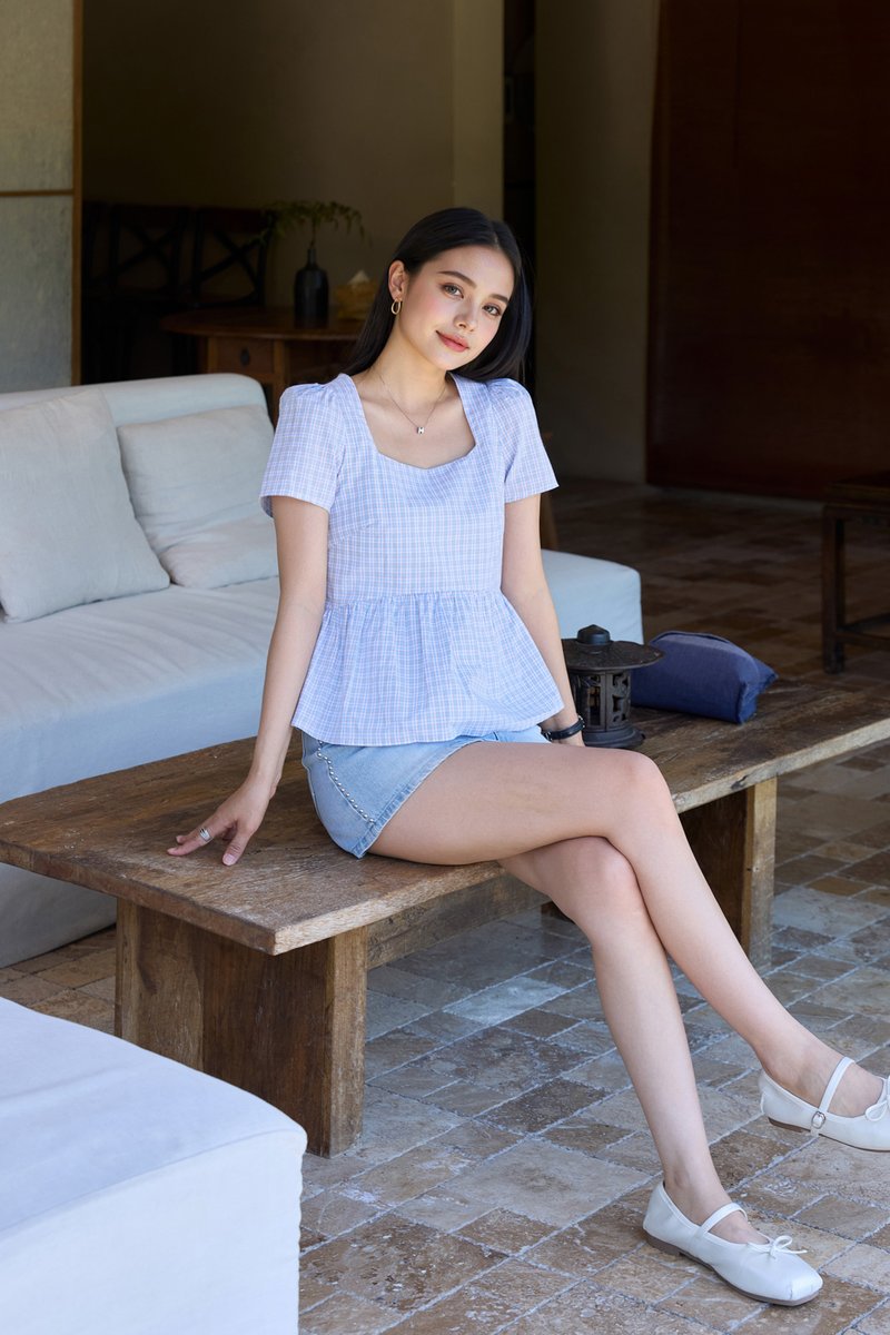 Jayla Gingham Printed Babydoll Top
