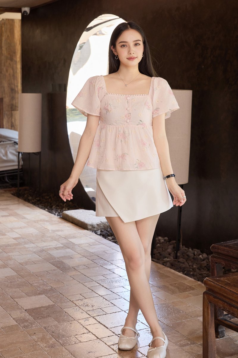 Keira Embroidery Crochet Babydoll Top In Pink