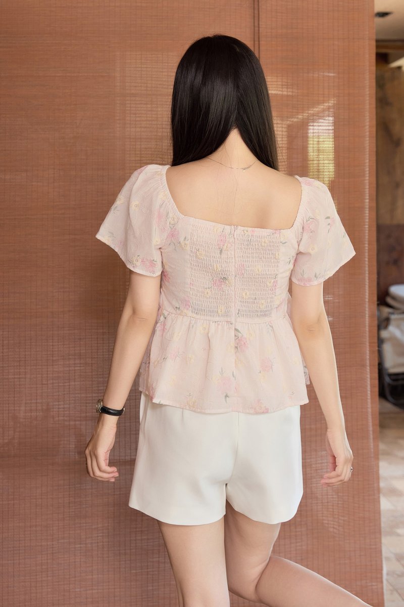 Keira Embroidery Crochet Babydoll Top In Pink
