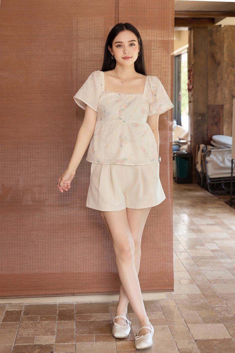 Keira Embroidery Crochet Babydoll Top In Cream