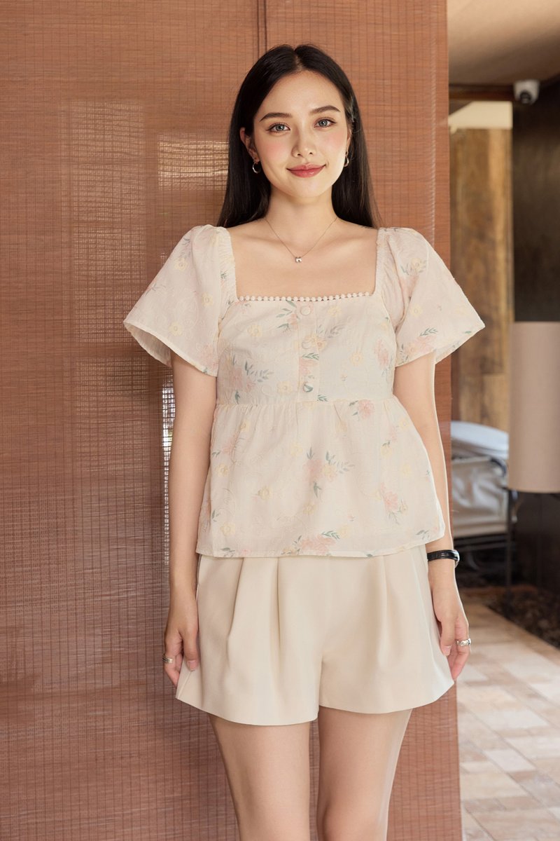Keira Embroidery Crochet Babydoll Top In Cream