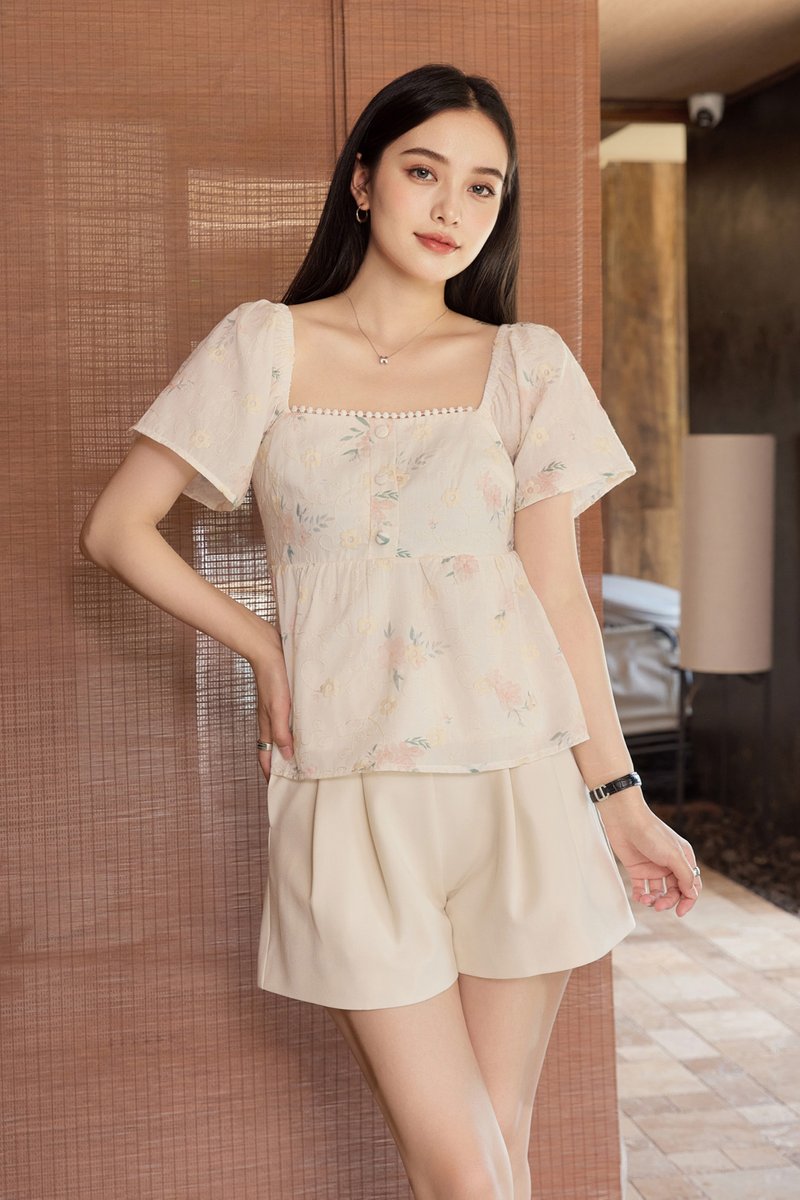 Keira Embroidery Crochet Babydoll Top In Cream