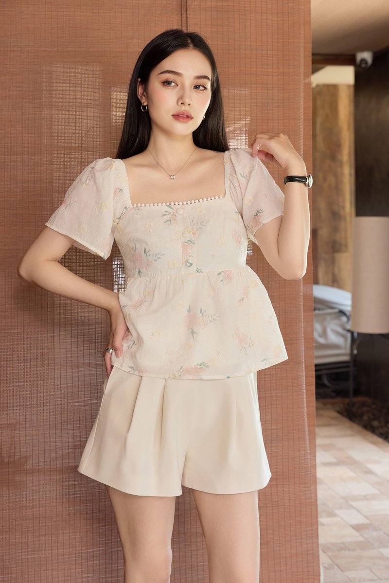 Keira Embroidery Crochet Babydoll Top In Cream