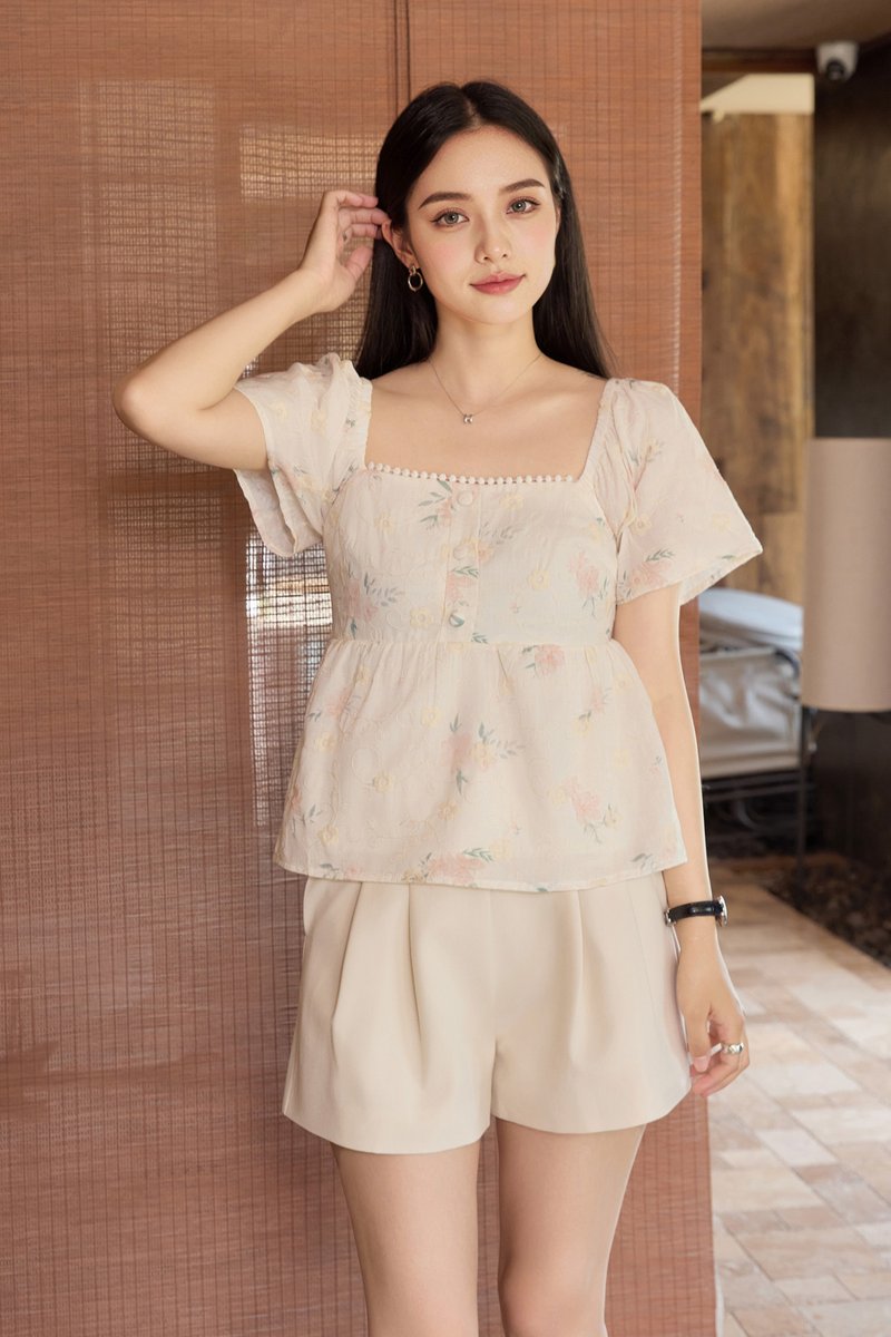 Keira Embroidery Crochet Babydoll Top In Cream