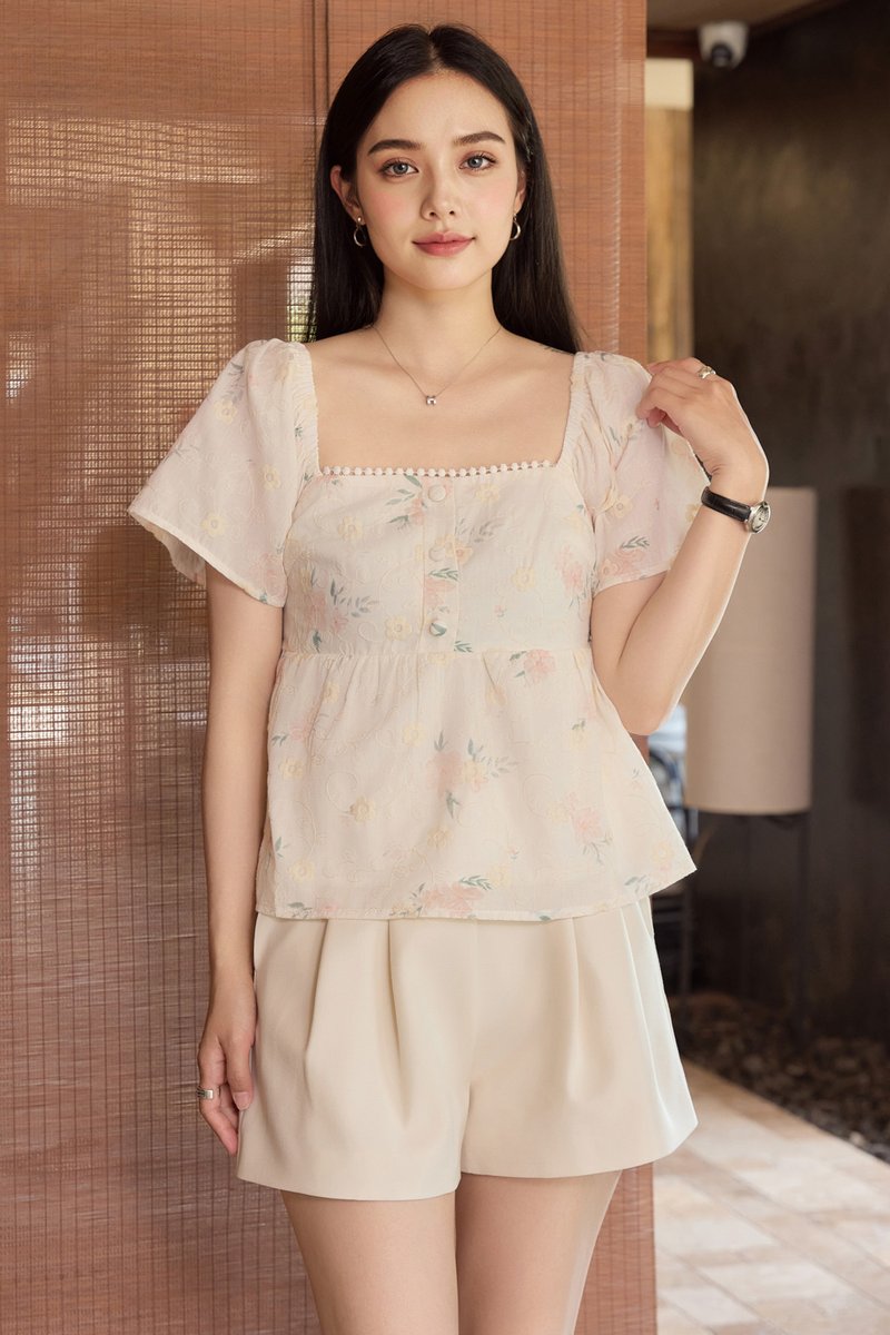 Keira Embroidery Crochet Babydoll Top In Cream