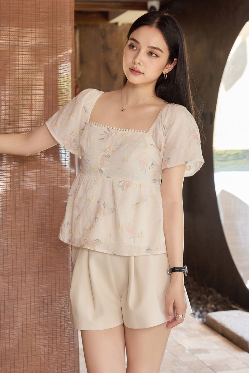 Keira Embroidery Crochet Babydoll Top In Cream