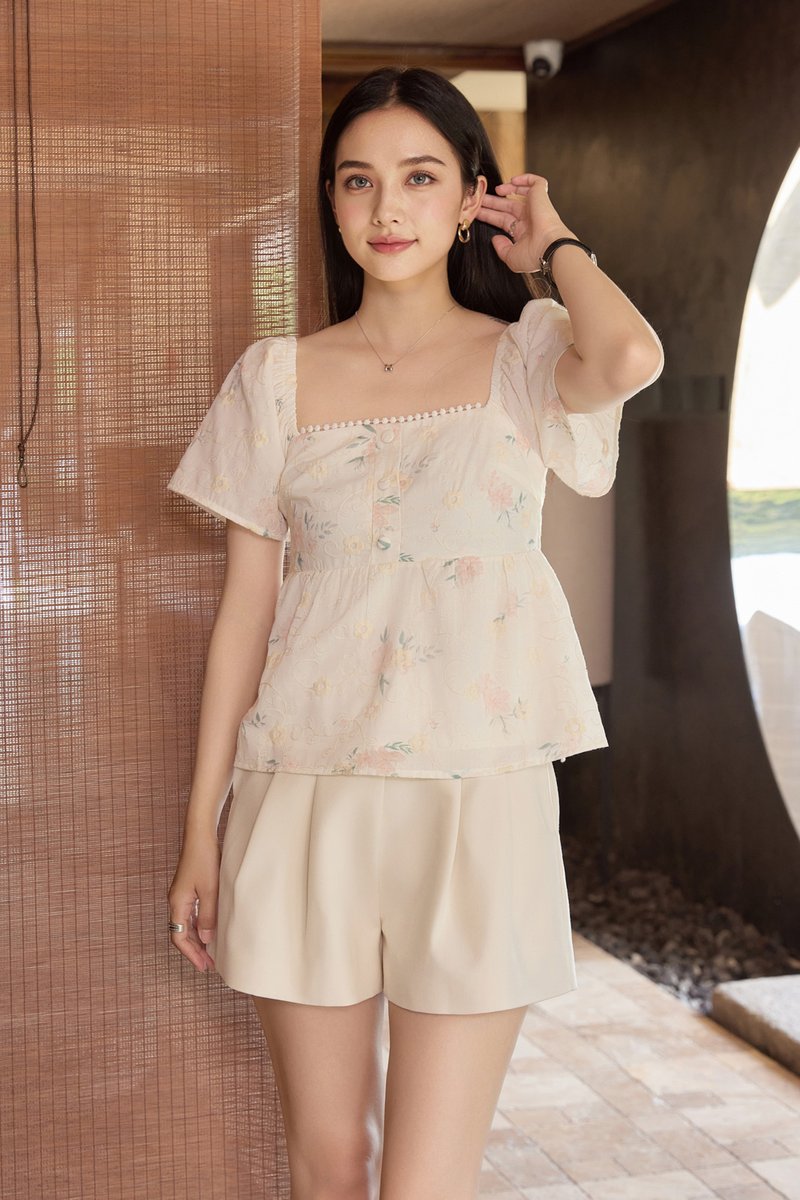 Keira Embroidery Crochet Babydoll Top In Cream