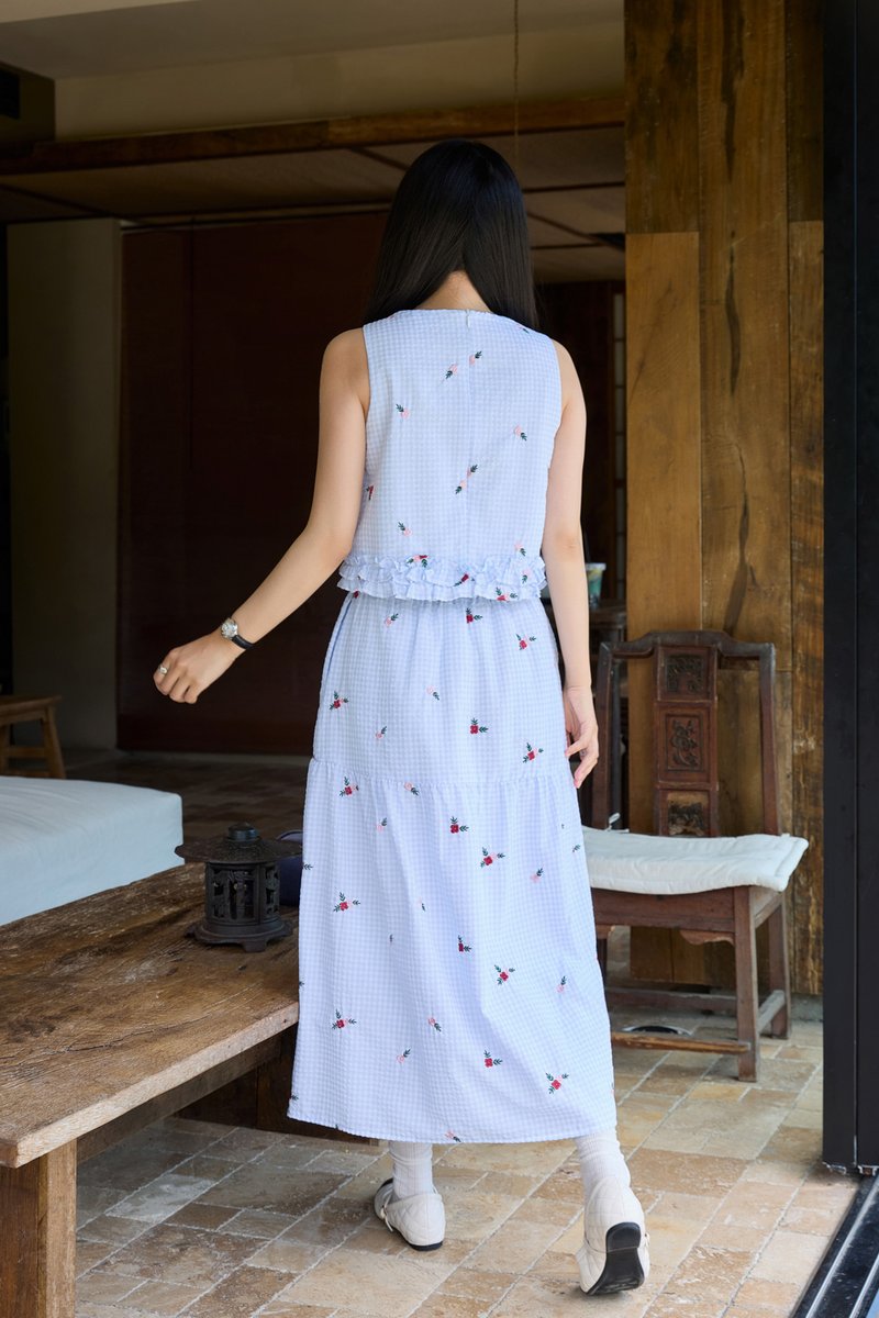 Galilea Gingham Embroidery Midi Skirt