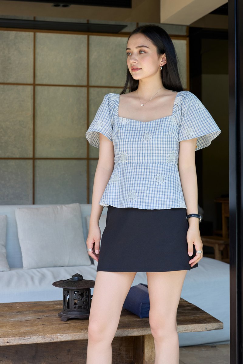 Zahra Textured Gingham Embroidery Top
