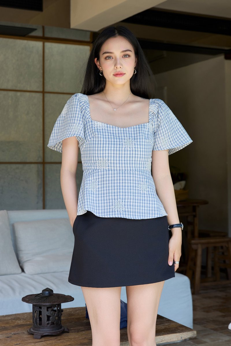 Zahra Textured Gingham Embroidery Top