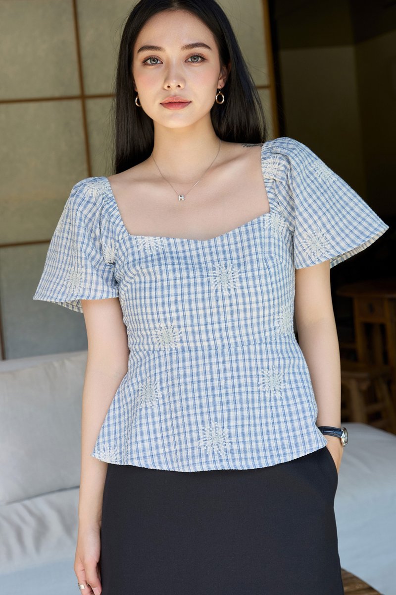 Zahra Textured Gingham Embroidery Top