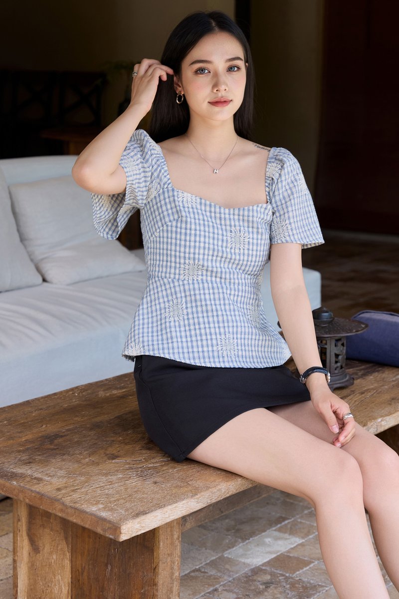 Zahra Textured Gingham Embroidery Top