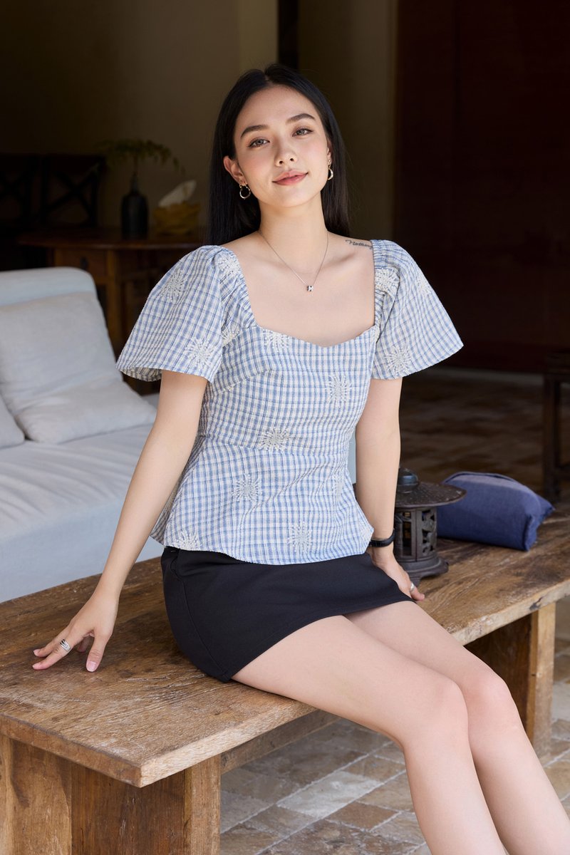 Zahra Textured Gingham Embroidery Top