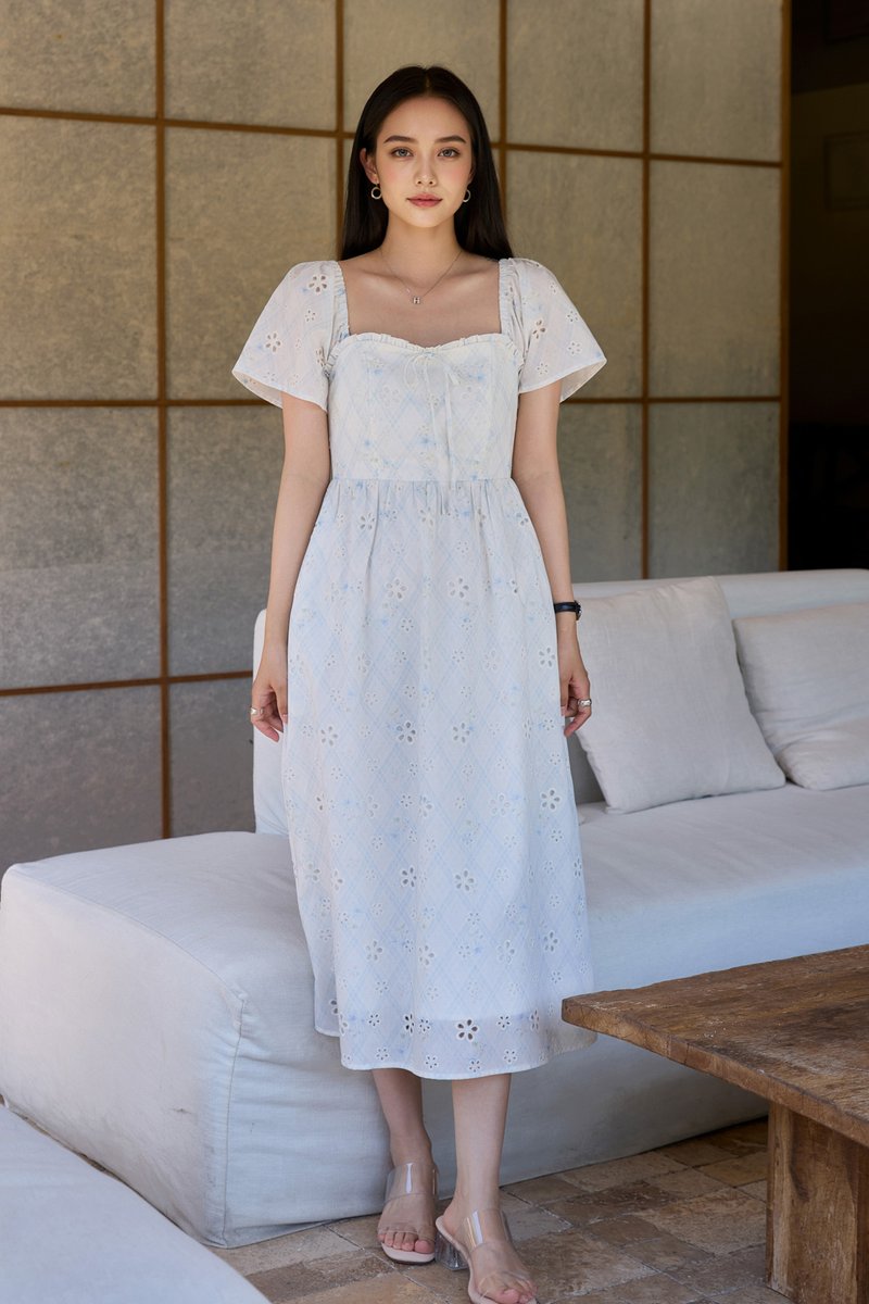 Starlette Eyelet Checkered Midi Dress