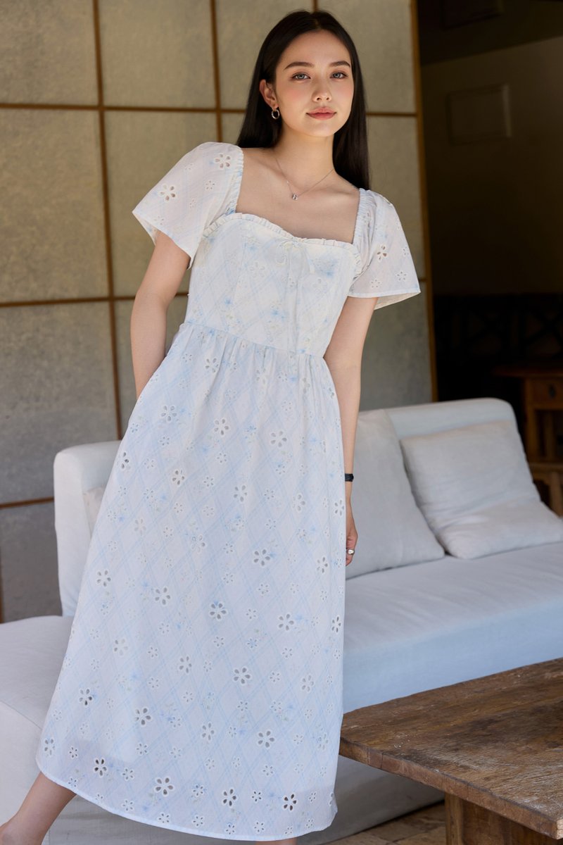 Starlette Eyelet Checkered Midi Dress