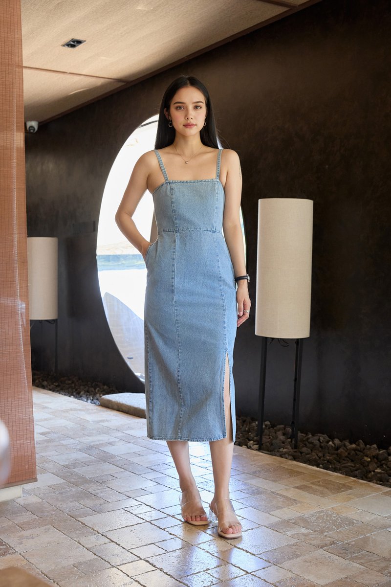 Tatiana Denim Camisole Midi Dress in Mid Wash