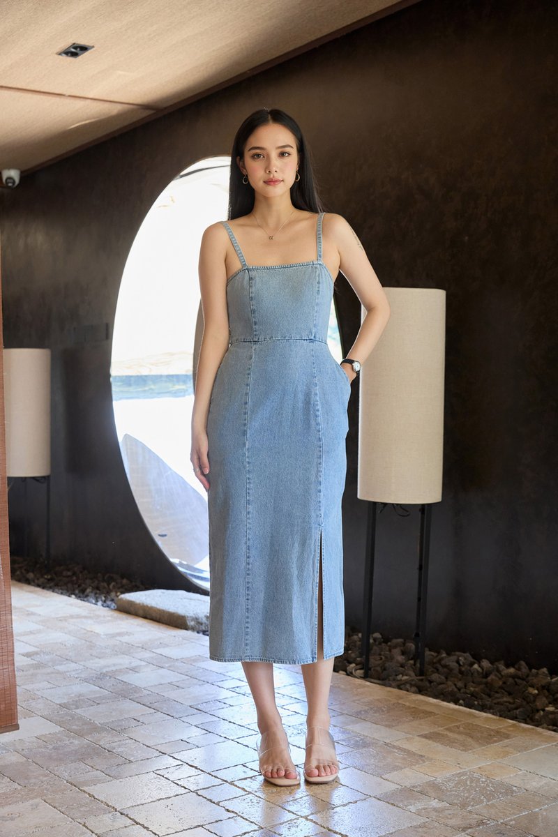 Tatiana Denim Camisole Midi Dress in Mid Wash