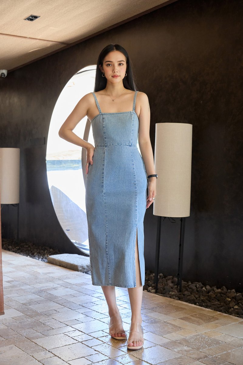 Tatiana Denim Camisole Midi Dress in Mid Wash