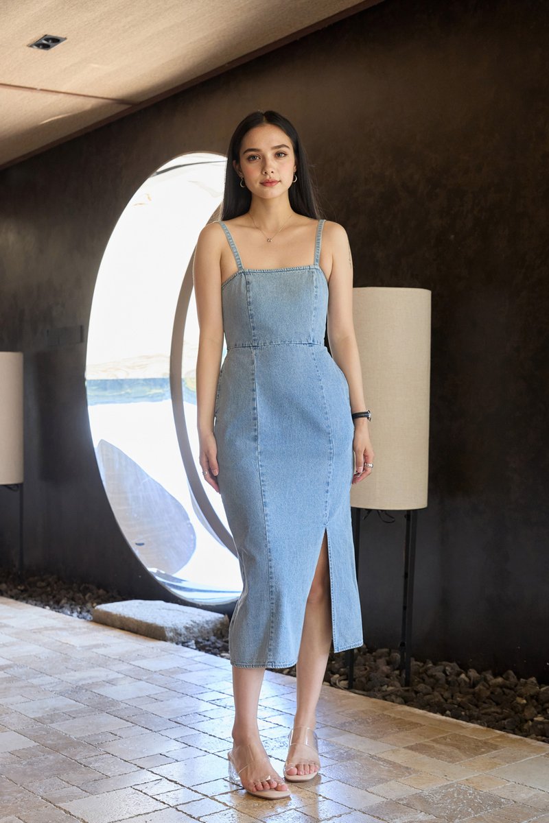 Tatiana Denim Camisole Midi Dress in Mid Wash