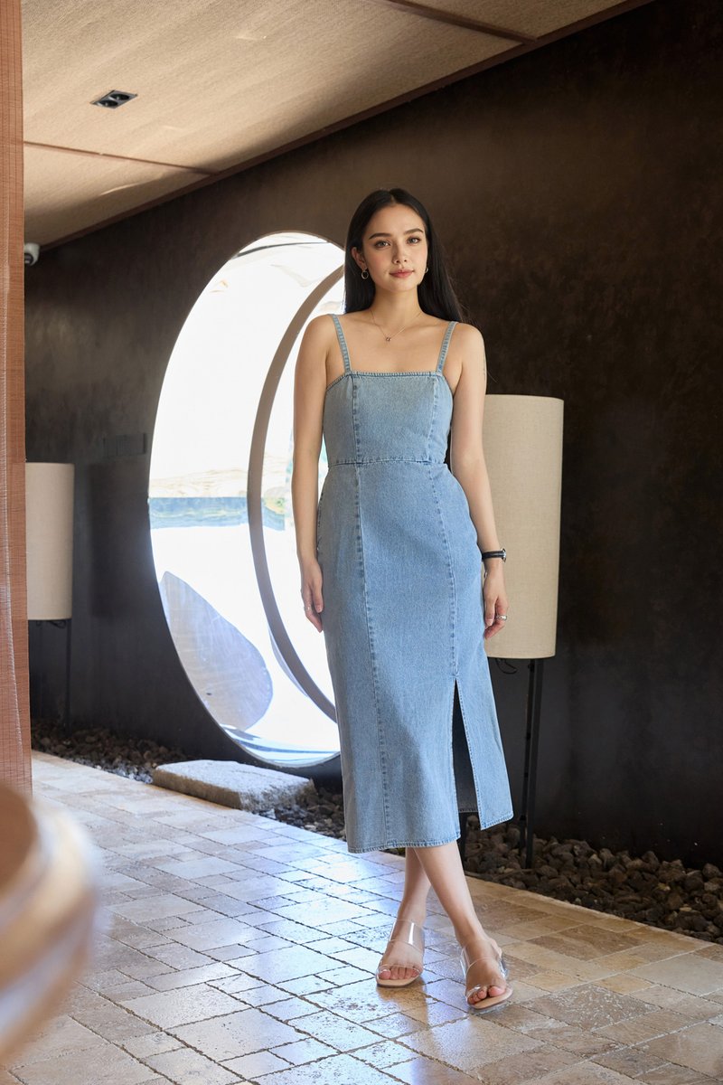 Tatiana Denim Camisole Midi Dress in Mid Wash
