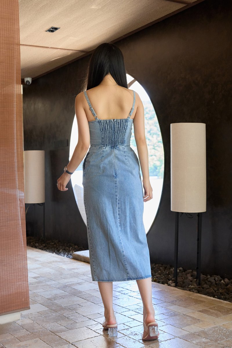 Tatiana Denim Camisole Midi Dress in Mid Wash