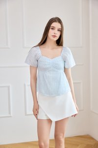 Ciara Textured Sweetheart Babydoll Top In Soft Blue