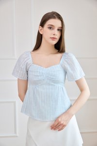 Ciara Textured Sweetheart Babydoll Top In Soft Blue