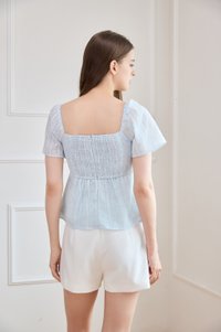 Ciara Textured Sweetheart Babydoll Top In Soft Blue