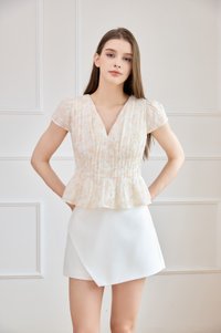 Joy Pintuck Floral Top In Cream