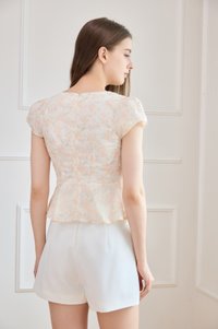 Joy Pintuck Floral Top In Cream