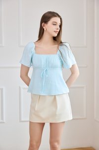 Orianna Crochet Ruched Ribbon Top In Tiffany