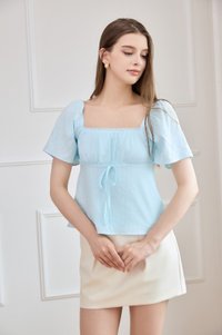 Orianna Crochet Ruched Ribbon Top In Tiffany
