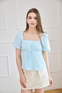 Orianna Crochet Ruched Ribbon Top In Tiffany